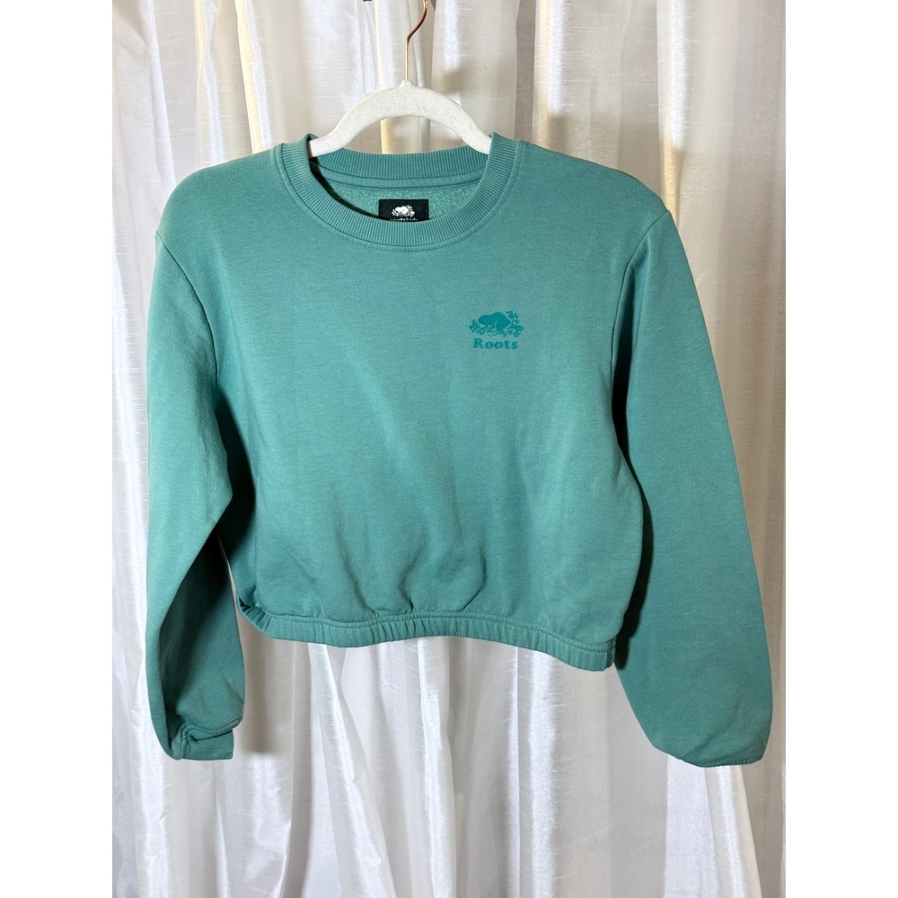 Roots Sweatshirt Kids 2XL Teal Excellent Cropped Elastic Hem Beaver Logo Logo